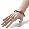 Dyed Synthetic Turquoise(Dyed) Tortoise & Natural Wood Beaded Stretch Bracelet for Women BJEW-JB09147-6