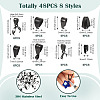 48Pcs 8 Styles 304 Stainless Steel Snap on Bails STAS-TA0003-09-4