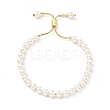 Shell Pearl Beaded Slider Bracelet with Brass Snake Chain X-BJEW-B066-01B-01-5
