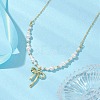 Bowknot Alloy Shell Pearl Pendants Necklaces NJEW-TA00152-2