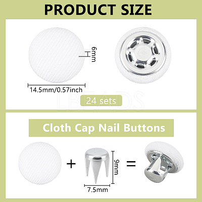 24 Bags Flat Round Cloth Cap Nail Buttons BUTT-BC0001-21C-1