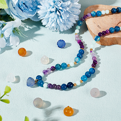 8Pcs 4 Colors Natural Agate Lotus Pod Charms G-OC0004-72-1