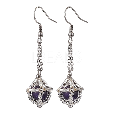 Glass Seed Beads Dangle Earrings EJEW-MZ00350-04-1