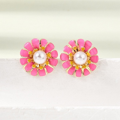 Brass Enamel Stud Earrings KK-CBA8324-27G-03-1