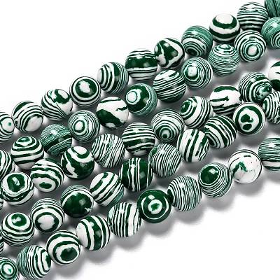 Synthetic Malachite Beads Strands G-I199-32-6mm-F-1