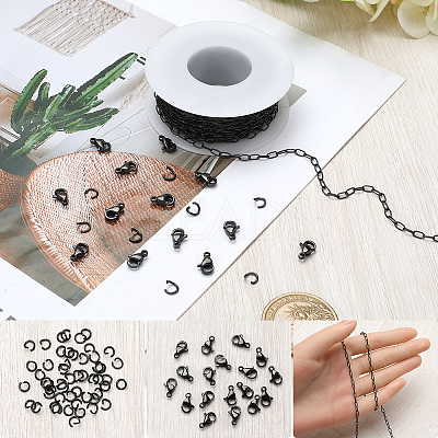 10M Ion Plating(IP) 304 Stainless Steel Paperclip Chains wih 50Pcs Open Jump Rings with 20Pcs  Lobster Claw Clasps FIND-SC0012-56C-1