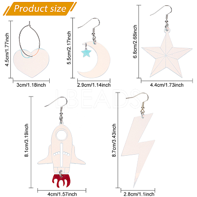 5 Pairs 5 Styles Rainbow Color Acrylic Dangle Earrings with Iron Pins EJEW-AN0003-62-1