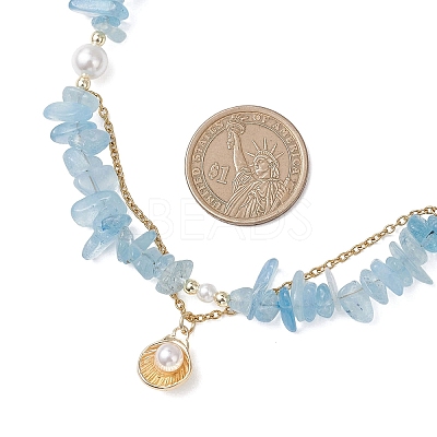 Natural Aquamarine Chips Beads Necklaces & Bracelets Sets for Women SJEW-JS01372-01-1
