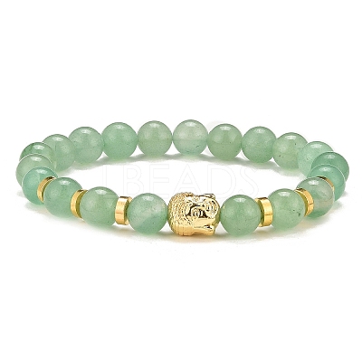 Natural Green Aventurine & Alloy Buddha Head Beaded Strech Bracelets BJEW-JB09420-04-1
