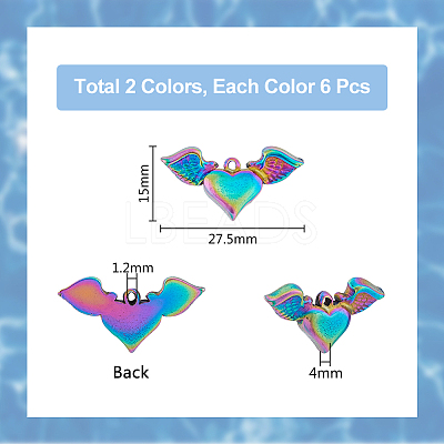 12Pcs 2 Colors 304 Stainless Steel Pendants STAS-DC0014-10-1