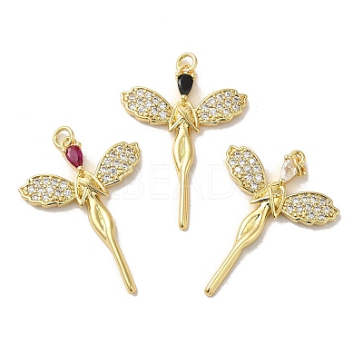 Rack Plating Brass Micro Pave Cubic Zirconia Pendants KK-P241-25G-1