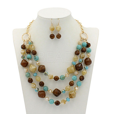 Alloy & Resin Beaded Multilayer Necklaces & Dangle Earrings Sets FS-WGF1004-04-1