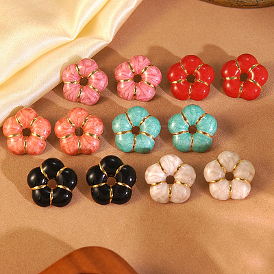 304 Stainless Steel Enamel Flower Stud Earrings EJEW-Z147-03G-1
