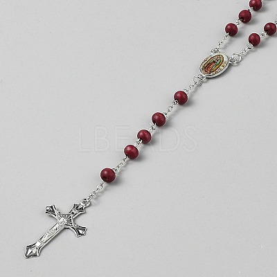 Religious Rondelle Resin Rosary Bead Necklaces NJEW-WH0013-72A-1