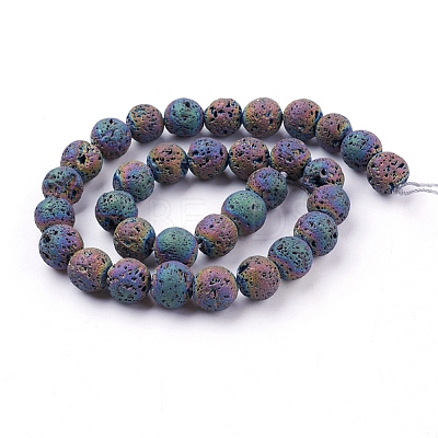 PVD Vacuum Plating Electroplated Natural Lava Rock Bead Strands G-E432-12mm-08-1