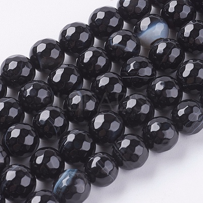 Natural Black Striped Agate/Banded Agate Beads Strands G-G581-8mm-03-1