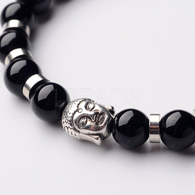 Buddha Head Gemstone Beaded Stretch Bracelets BJEW-JB01864-06-1