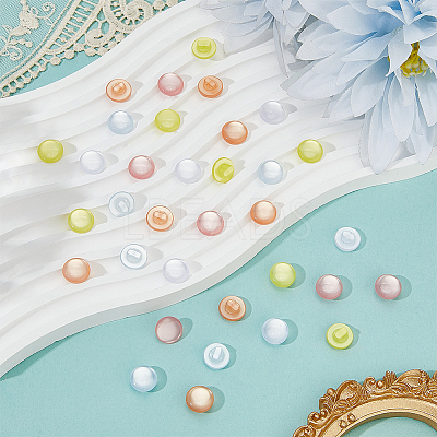 150Pcs 5 Colors Flat Round Resin Buttons BUTT-CY0001-24-1