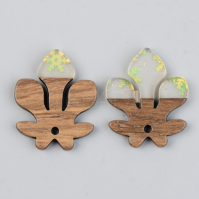 Transparent Resin & Walnut Wood Pendants RESI-S389-051B-D01-1
