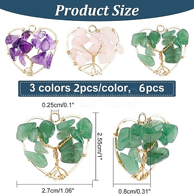 6Pcs 3 Styles Chakra Natural Gmestone Copper Wire Big Pendants FIND-FH0004-66-1