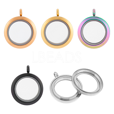 5Pcs 5 Colors 304 Stainless Steel Locket Pendants STAS-UN0045-54-1