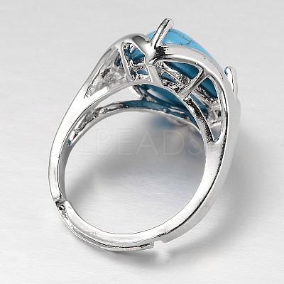 Teardrop Platinum Tone Brass Gemstone Adjustable Wide Band Rings RJEW-L062-02G-1