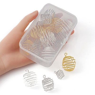 20Pcs 4 Styles Iron Wire Spiral Bead Cage Pendants IFIN-YW0001-88-1