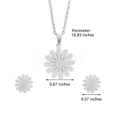 316 Surgical Stainless Steel Daisy Stud Earrings and Pendant Necklace JX376A-1