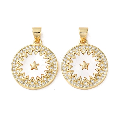 Brass Micro Pave Clear Cubic Zirconia Pendants KK-B083-35A-G-1