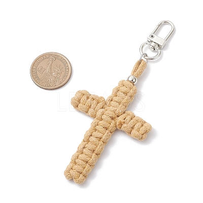Cross Cotton Threads Pendants Decorations HJEW-TA00398-03-1