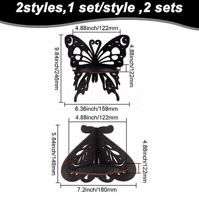 2Pcs 2 Styles Butterfly Shape Wood Candle Holder DJEW-DR0001-03-1