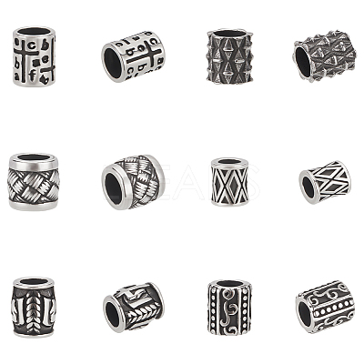 12Pcs 6 Styles Column 304 Stainless Steel European Beads STAS-UN0059-94-1