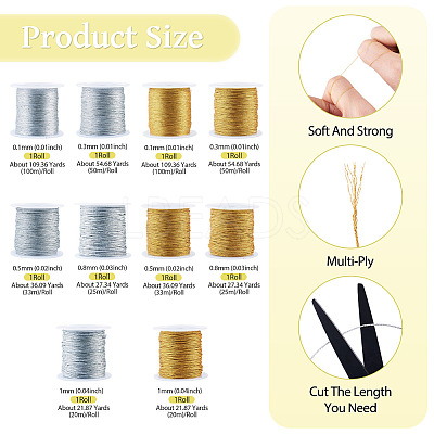 10 Rolls 10 Styles Round PET Metallic Thread MCOR-TA0001-04-1