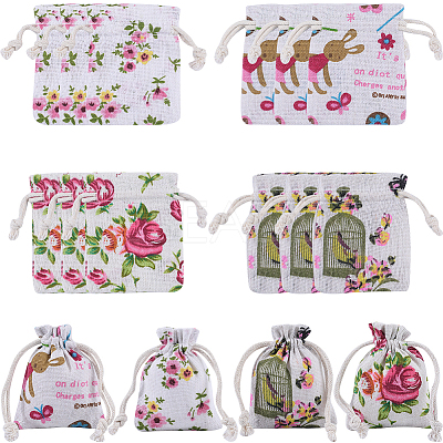4 Styles Flower Print Burlap Packing Pouches ABAG-BBC0001-03A-1
