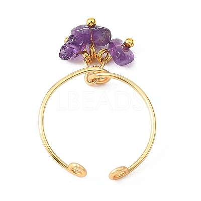 Natural Gemstone Braided Bead Cuff Rings for Women RJEW-JR00952-01-1