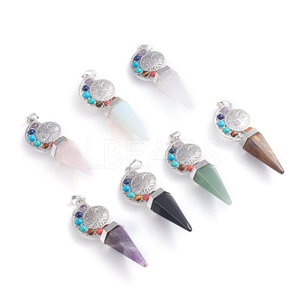 Natural & Synthetic Mixed Gemstone Big Chakra Pointed Pendants G-E566-06-1