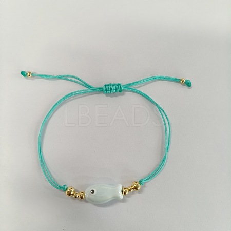 Braided Porcelain Fish Charm Adjustable Bracelets JI6734-8-1