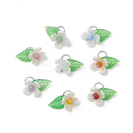 8Pcs 8 Styles Natural Mixed Gemstone Flower Charms PALLOY-JF03411-02-1