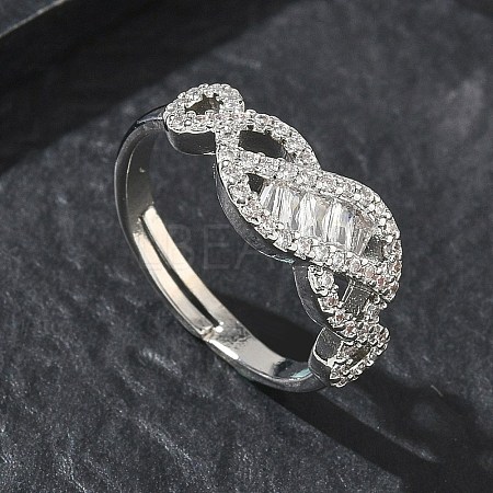 Adjustable Brass & Clear Cubic Zirconia Finger Rings with Interwoven Design CU-CBA7E55-06P-1