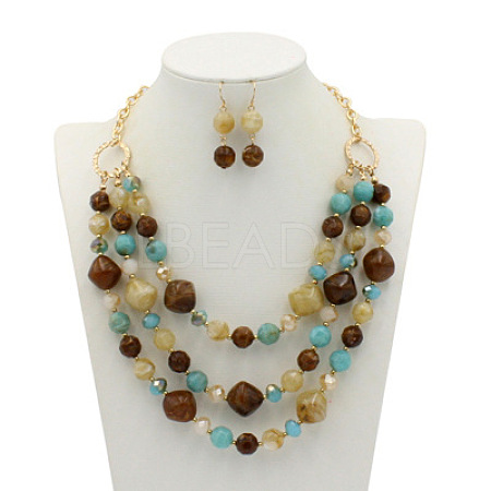 Alloy & Resin Beaded Multilayer Necklaces & Dangle Earrings Sets FS-WGF1004-04-1