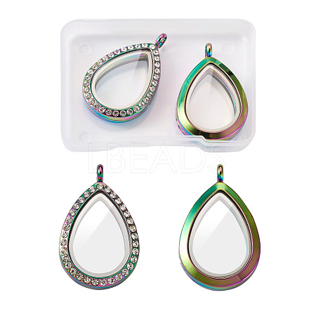 2Pcs 2 Style Alloy Magnetic Locket Pendants PALLOY-TA0002-35M-1