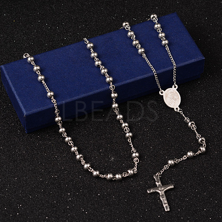 201 Stainless Steel Rosary Bead Necklaces X-NJEW-L427-22P-1