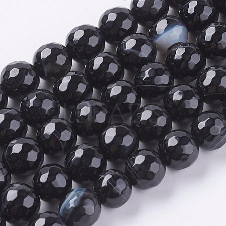 Natural Black Striped Agate/Banded Agate Beads Strands G-G581-8mm-03-1