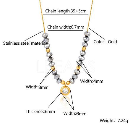 Stainless Steel Crystal Rhinestone Flat Round Pendant Glass Beaded Necklaces for Women GE4228-1-1