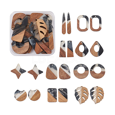 Kissitty 20Pcs 10 Styles Transparent Resin & Walnut Wood Pendants RESI-YW0001-25-1