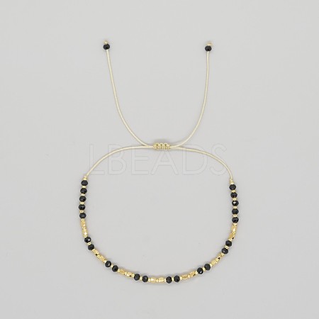 Adjustable Boho Natural Obsidian Faceted Rondelle Braided Bead Bracelets OW0255-8-1