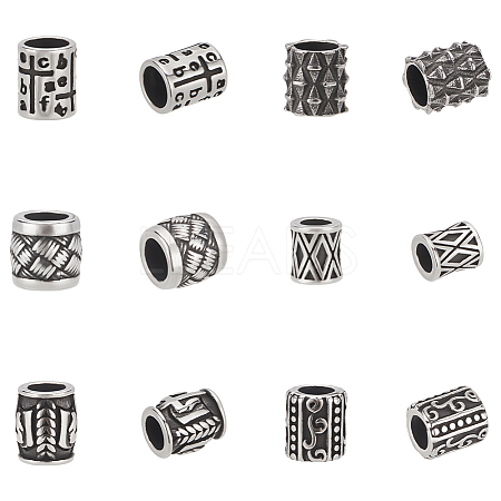 12Pcs 6 Styles Column 304 Stainless Steel European Beads STAS-UN0059-94-1