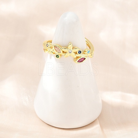 Brass Pave Cubic Zirconia Cuff Open Rings CU-CBACDF6-09G-03-1