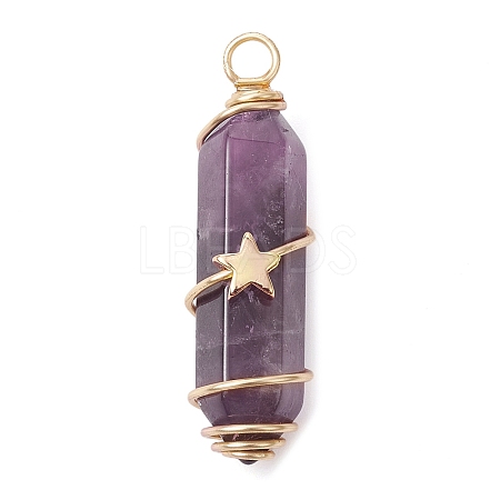 Natural Amethyst Copper Wire Wrapped Pointed Pendants PALLOY-JF02461-02-1