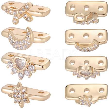 12Pcs 4 Styles Brass Micro Pave Clear Cubic Zirconia Spacer Bars KK-BBC0018-95-1